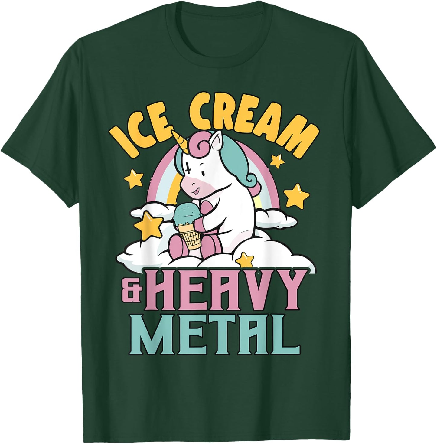 Ice Cream & Heavy Metal Unicorn Metal Rainbow Death Metal Men Women Kids T-Shirt - T-Shirt | Forest