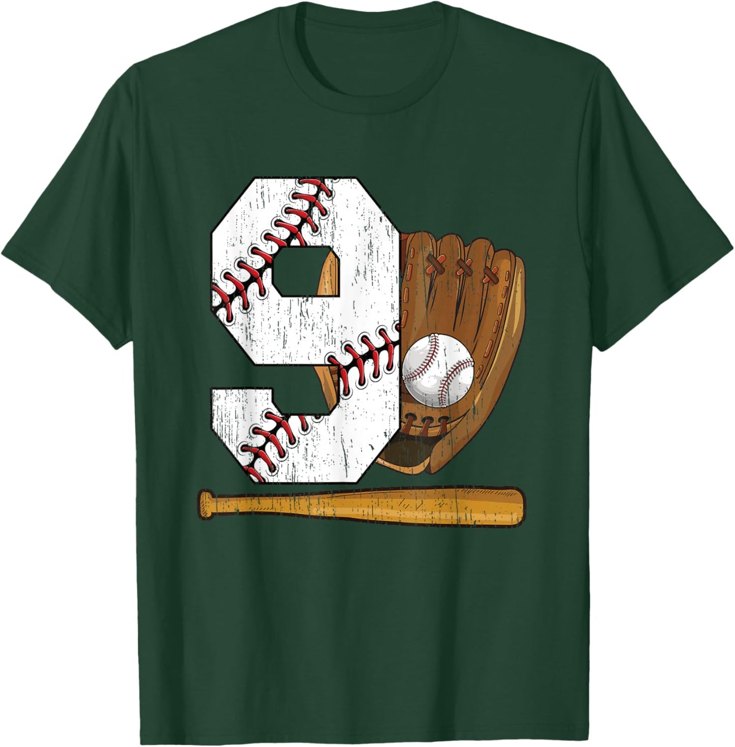 9th Birthday Baseball Boy Nine Year Old Baseball Player T-Shirt - T-Shirt | Forest