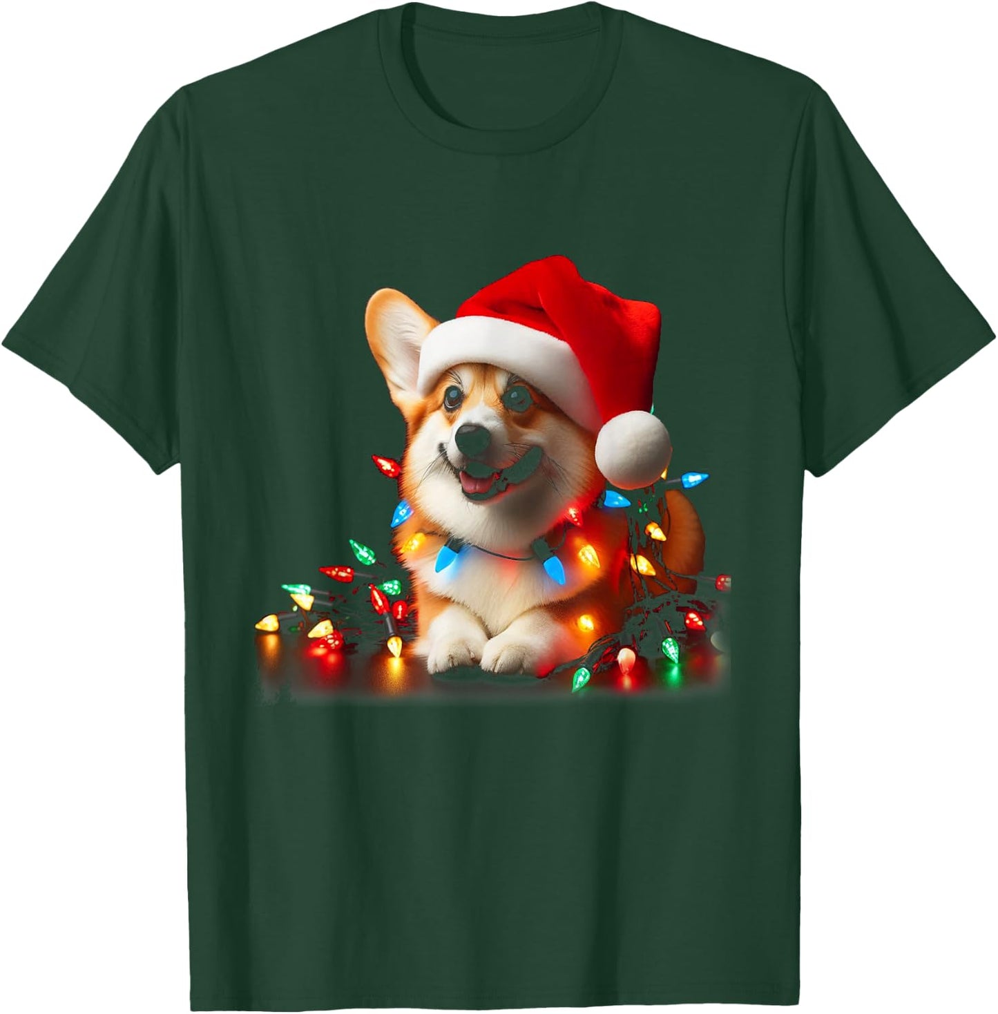 Corgi Santa Christmas Tree Lights Boys Men Corgmas Dog T-Shirt - T-Shirt | Forest