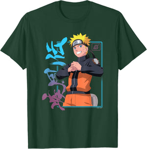 Naruto Shippuden Naruto Kanji Frame Colorful Anime T-Shirt - T-Shirt | Forest