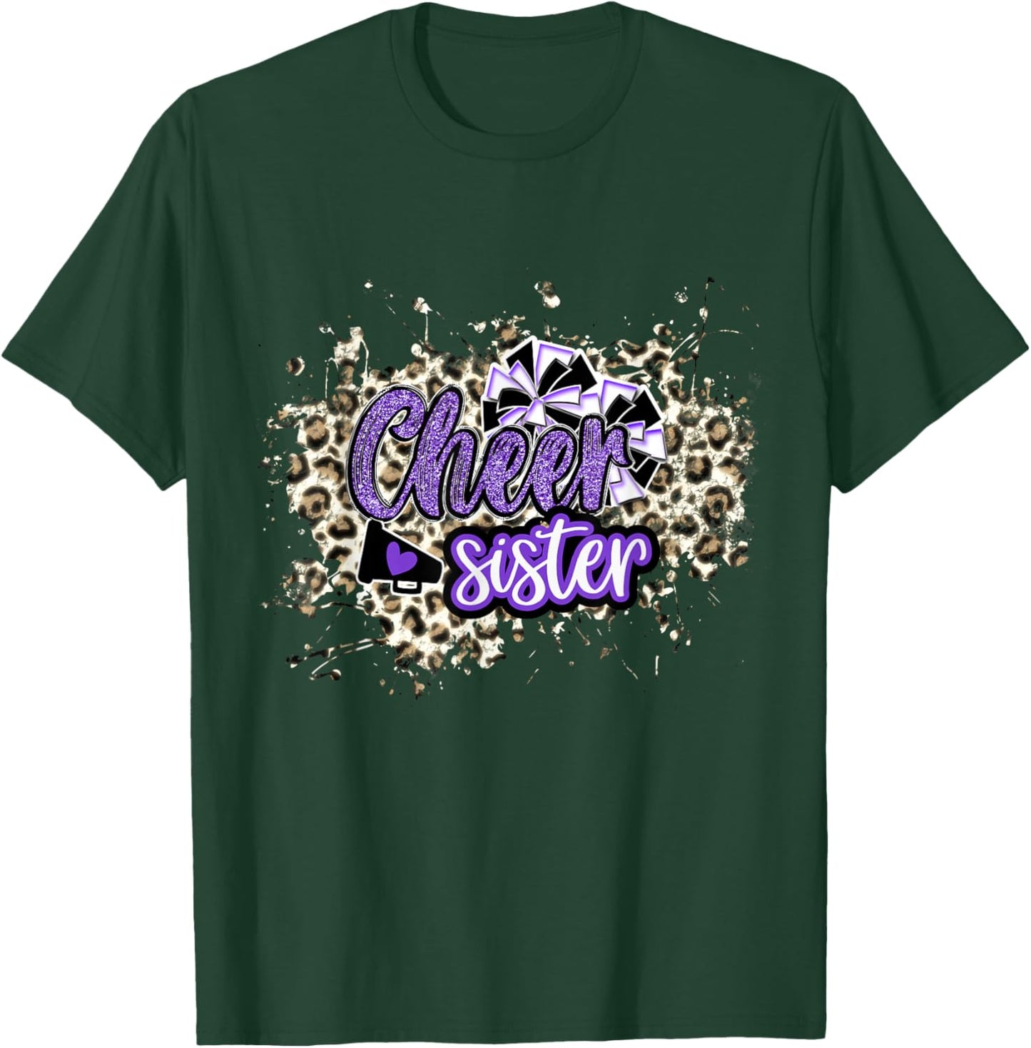 Cheer Sister Shirt, Megaphone Purple Leopard Cheetah Print T-Shirt - T-Shirt | Forest