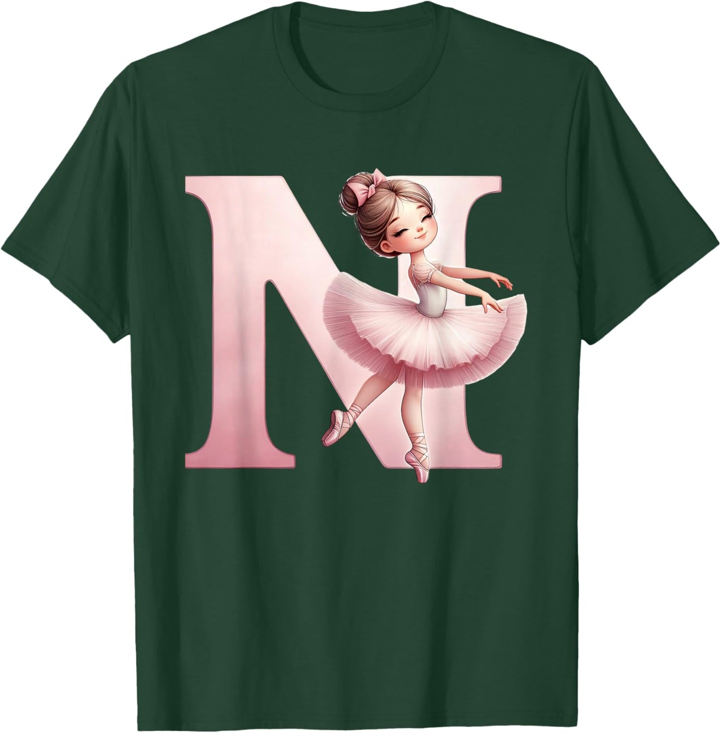 Ballerina Girl Dancing Name First Letter N Girly Tutu Ballet T-Shirt - T-Shirt | Forest