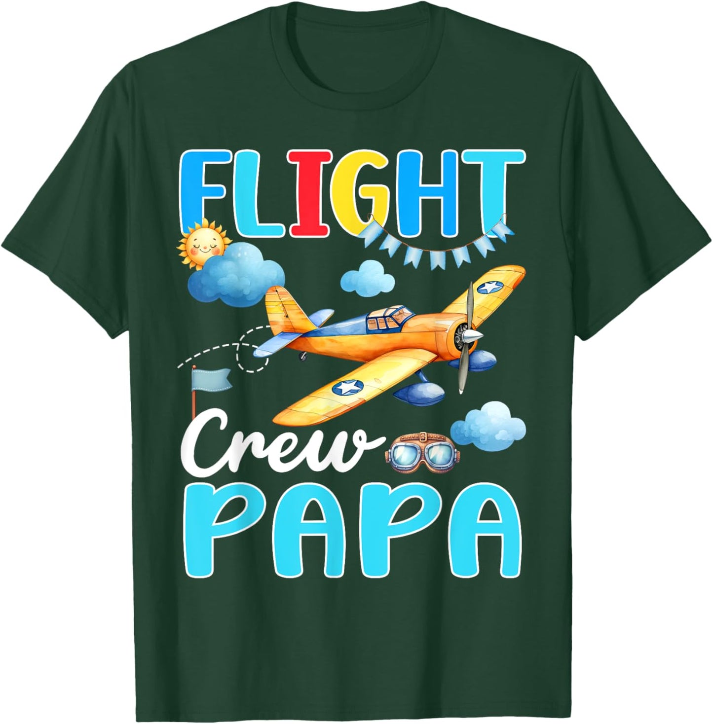 Flight Crew Papa Birthday Squad Airplane Matching Family T-Shirt - T-Shirt | Forest