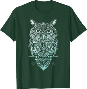 Owl Shirt - Bohemian Henna Style Owls, Boho Owl T-Shirt - T-Shirt | Forest