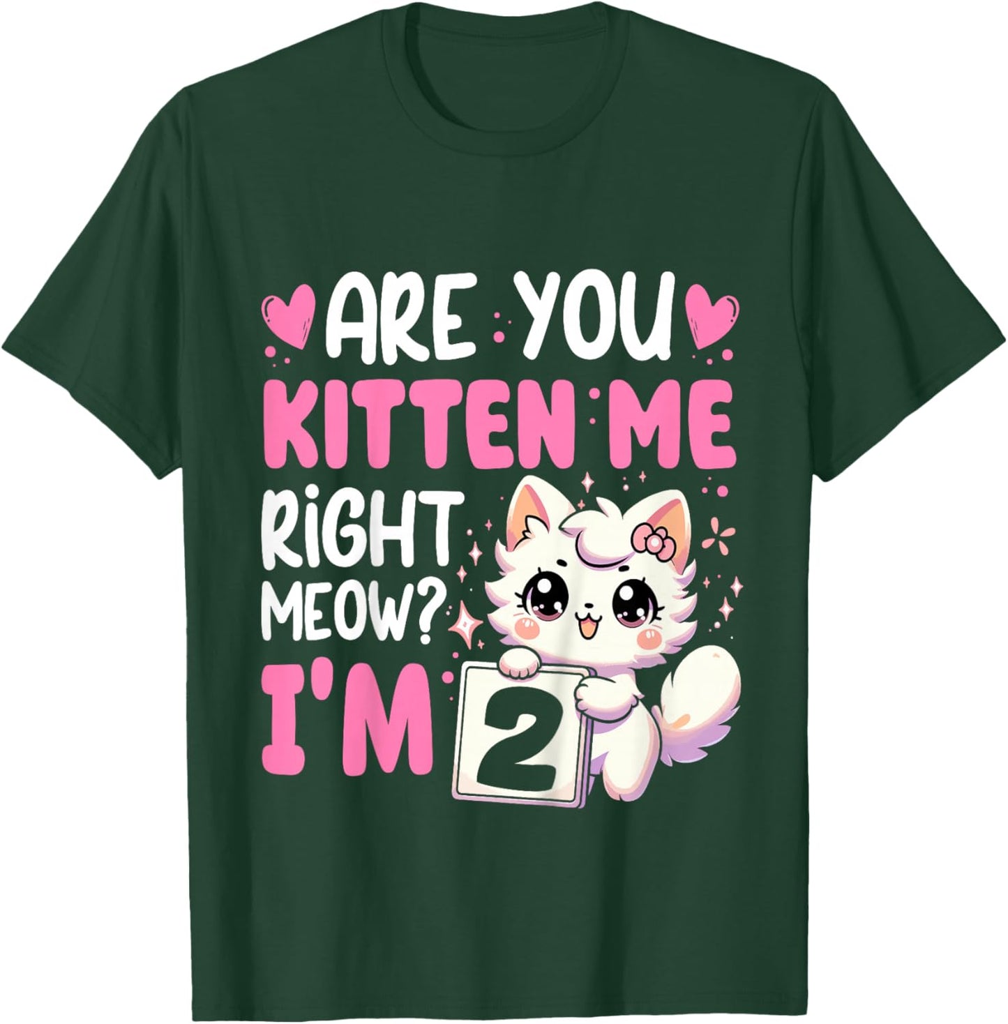 2nd Birthday Shirt Girl 2yr Two 2 Year Old Kitten Cat Bday T-Shirt - T-Shirt | Forest