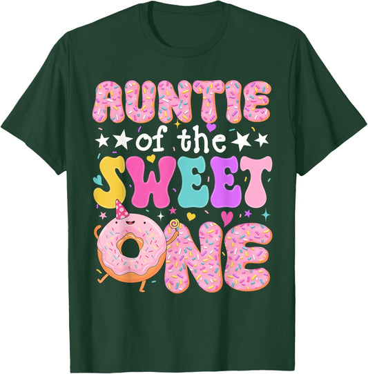 Auntie of The Sweet One 1st Birthday Donut Bday Party T-Shirt - T-Shirt | Forest