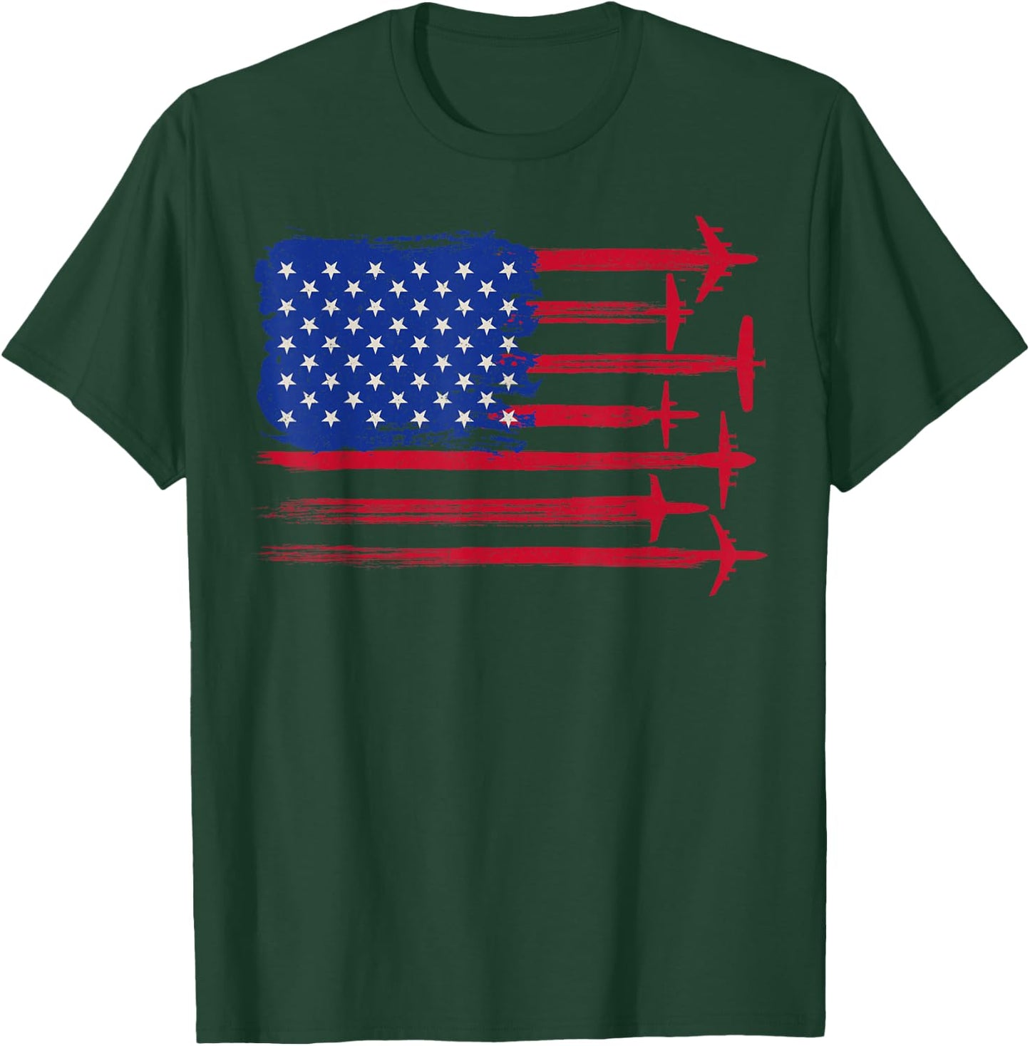 Pilot & Aircraft Mechanic Co. American Flag Airplane Pilot 4th of July Aviation - -Adults, Black, Short Sleeve, Classic Fit, Cotton 60% Polyester 40% T-Shirt - T-Shirt | Forest