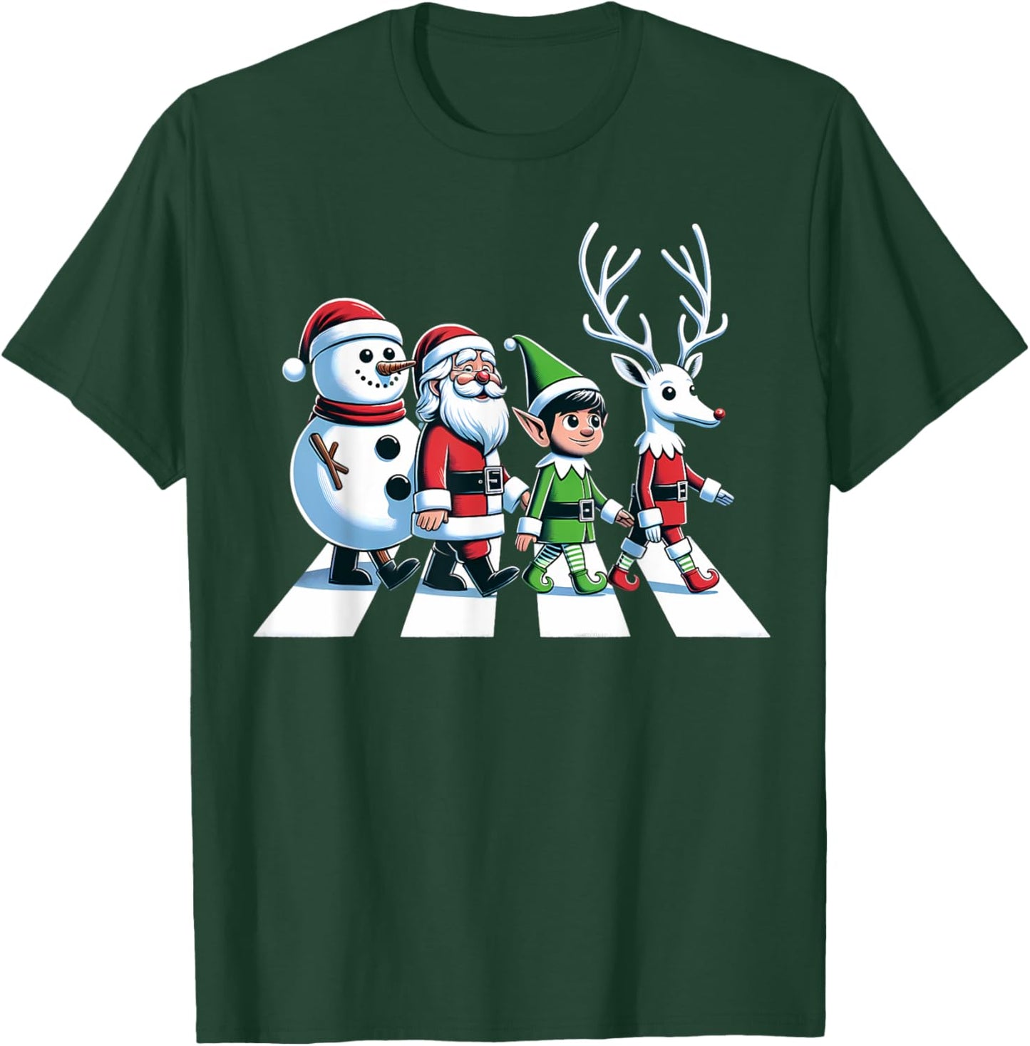 Christmas Road Snowman Santa Elf Reindeer Xmas Crosswalk T-Shirt - T-Shirt | Forest