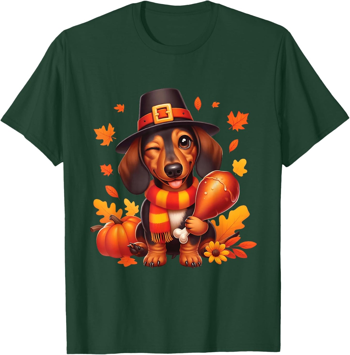 Dachshund Pilgrim Happy Thanksgiving Dog Men Women Girl Boy T-Shirt - T-Shirt | Forest