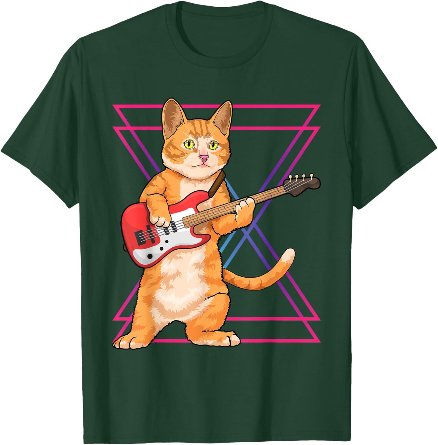 Cat Playing Guitar Musician Kitten Funny Bass Guitar Player T-Shirt - T-Shirt | Forest