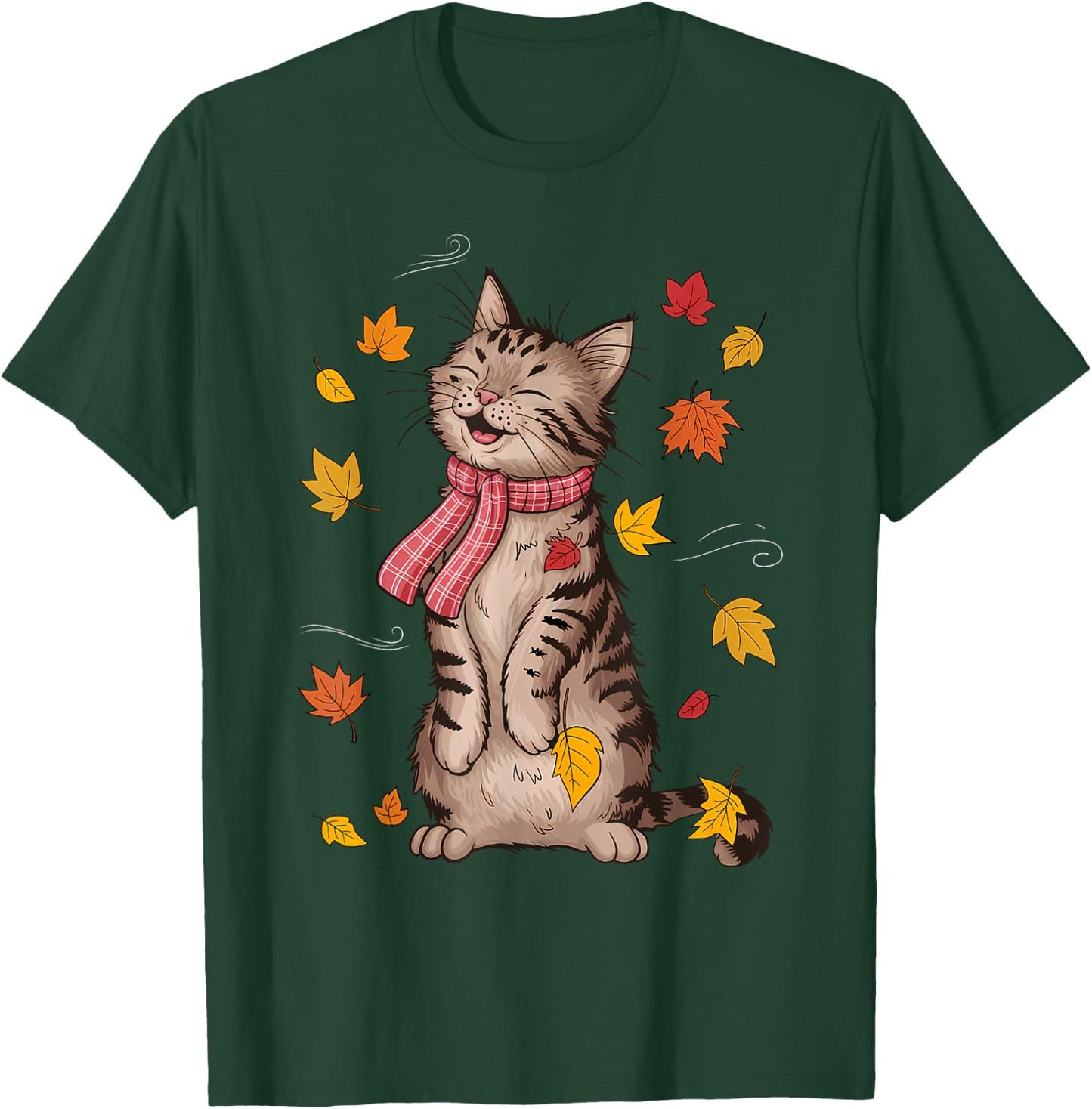 Cute Cat Autumn Fall Breeze Leaves Kitten T-Shirt - T-Shirt | Forest