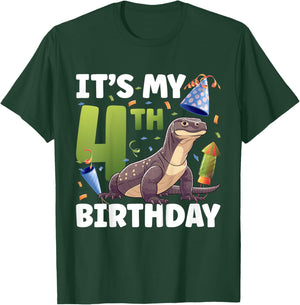 Kids 4th Komodo Dragon Birthday Party Four Year Old Komodo Dragon T-Shirt - T-Shirt | Forest