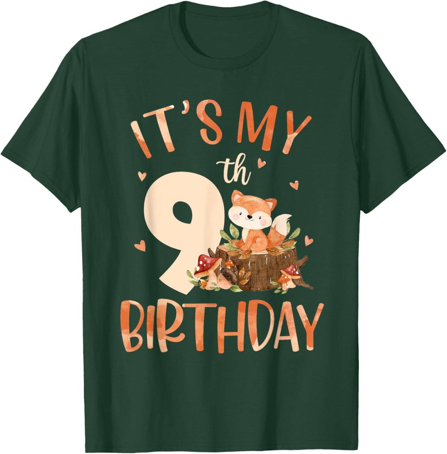 Its My 9th Birthday Cute Fox 9 Year Old Birthday Decorations T-Shirt - T-Shirt | Forest