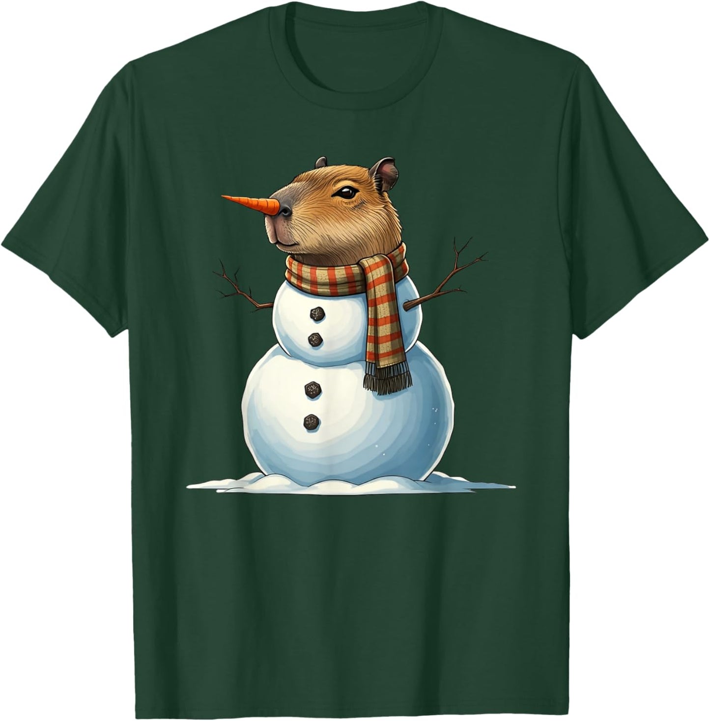 Funny Capybara Snowman Scarf Christmas Kids T-Shirt - T-Shirt | Forest