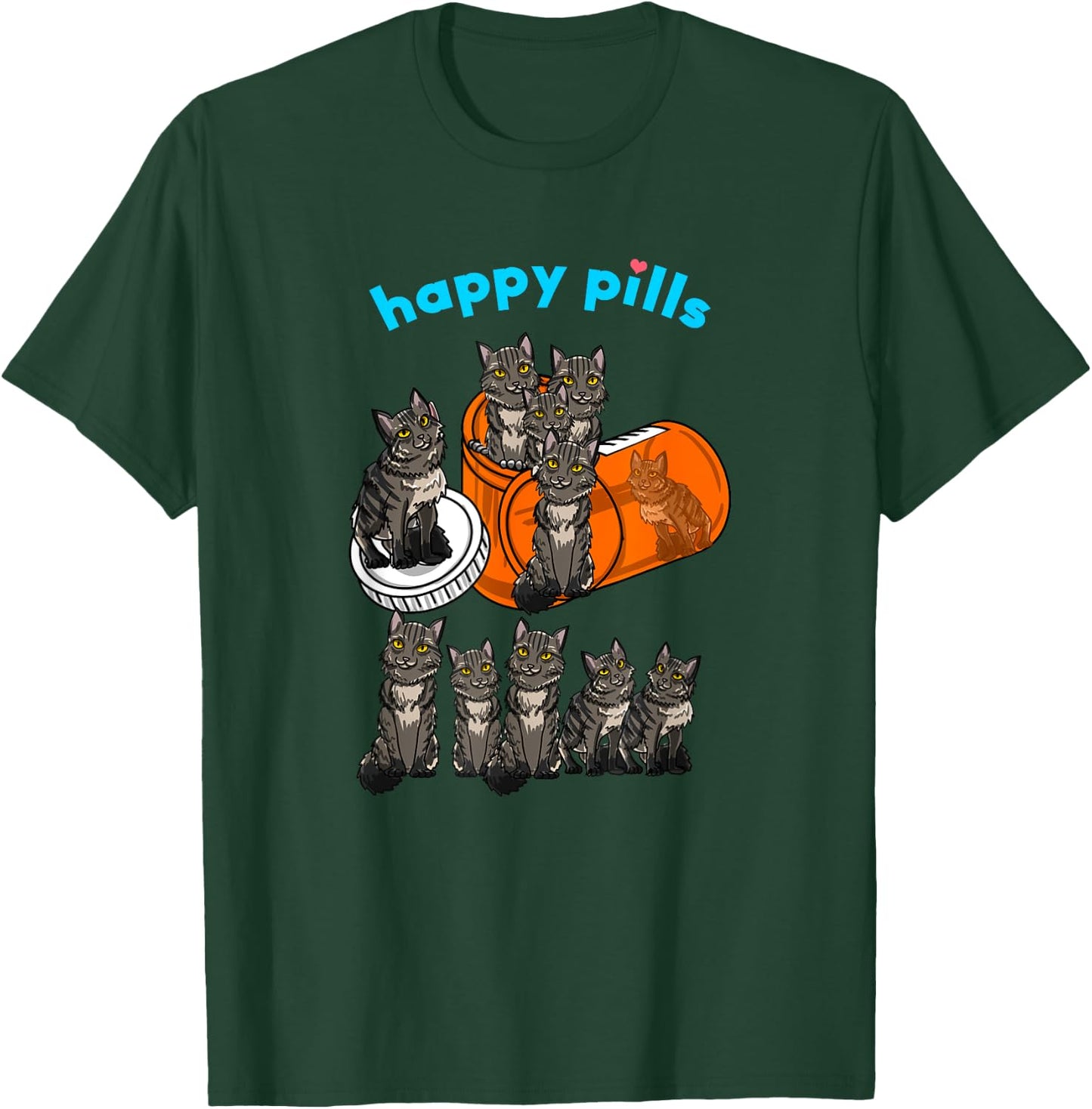 Happy Pills Maine Coon Funny Kitten Feline Cat Lover Gift Men Women Girls Kids T-Shirt - T-Shirt | Forest