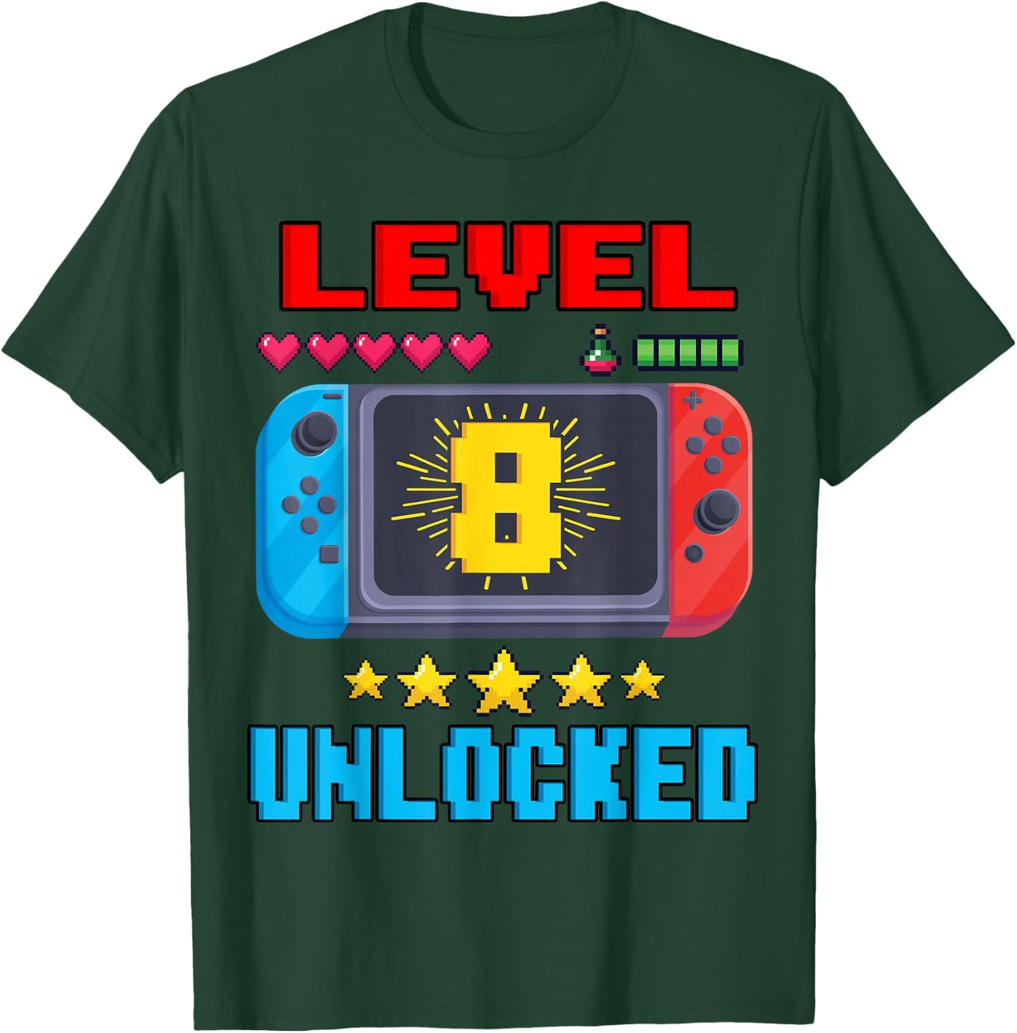 8th Birthday Boy Level 8 Unlocked Video Gamer Birthday T-Shirt - T-Shirt | Forest