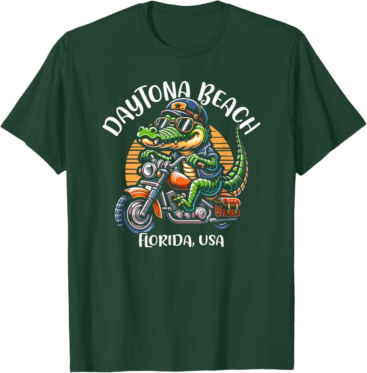 Daytona Beach Florida USA Fun Alligator Cartoon Design Men Women Kids T-Shirt - T-Shirt | Forest