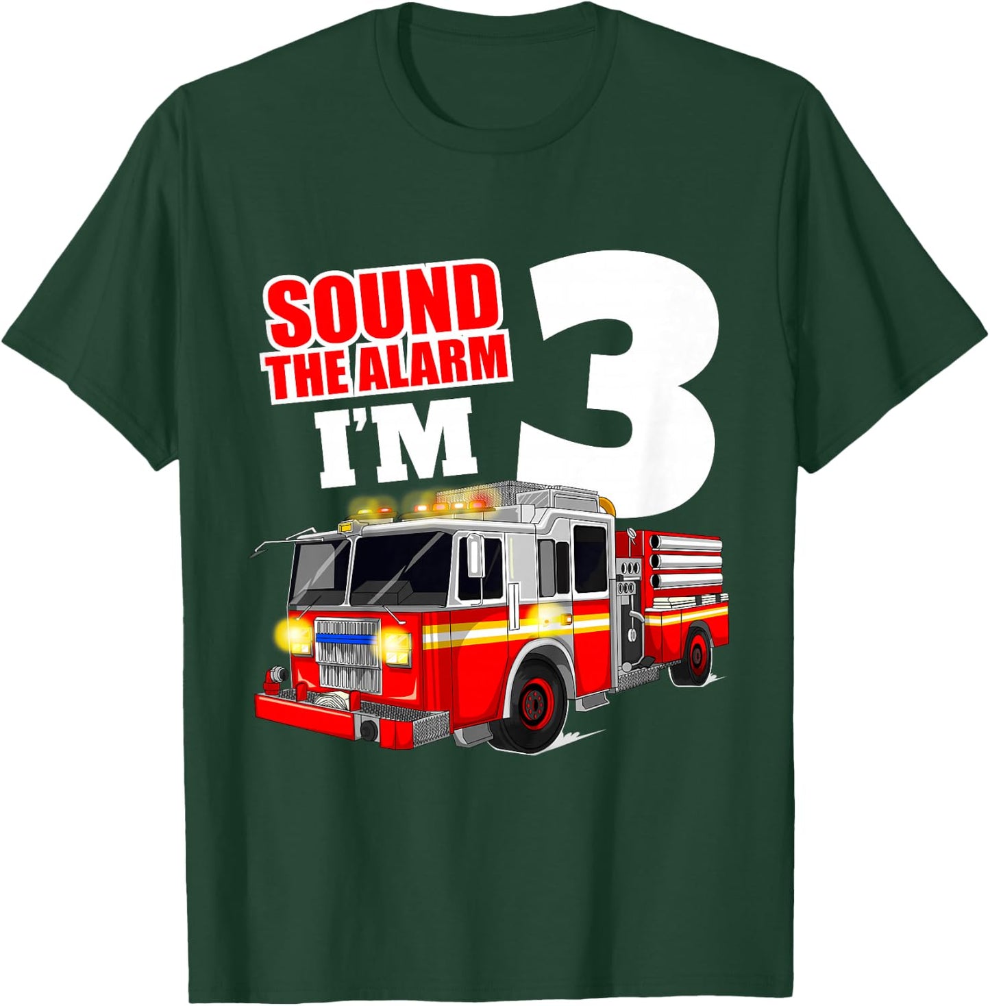 Fire Truck 3rd Birthday Boy Toddler Firefighter T-Shirt - T-Shirt | Forest