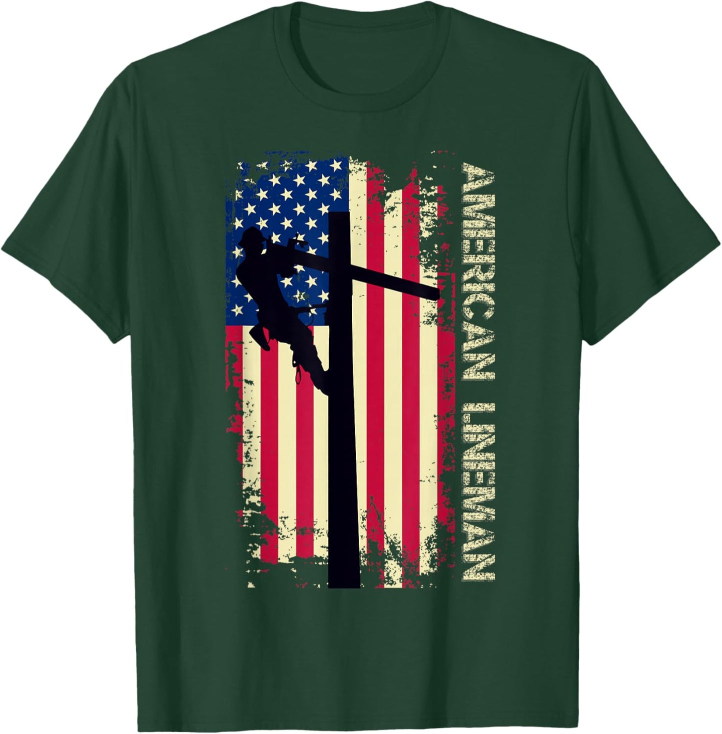 American Lineman USA vintage Flag Pride Patriotic Lineman T-Shirt - T-Shirt | Forest