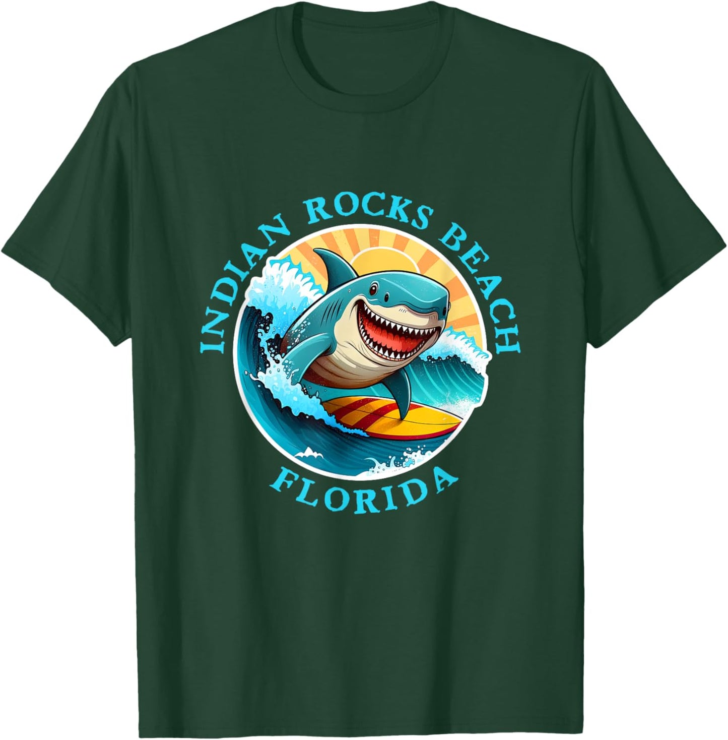 Indian Rocks Beach Florida Happy Surfing Shark Souvenir Men Women Kids T-Shirt - T-Shirt | Forest