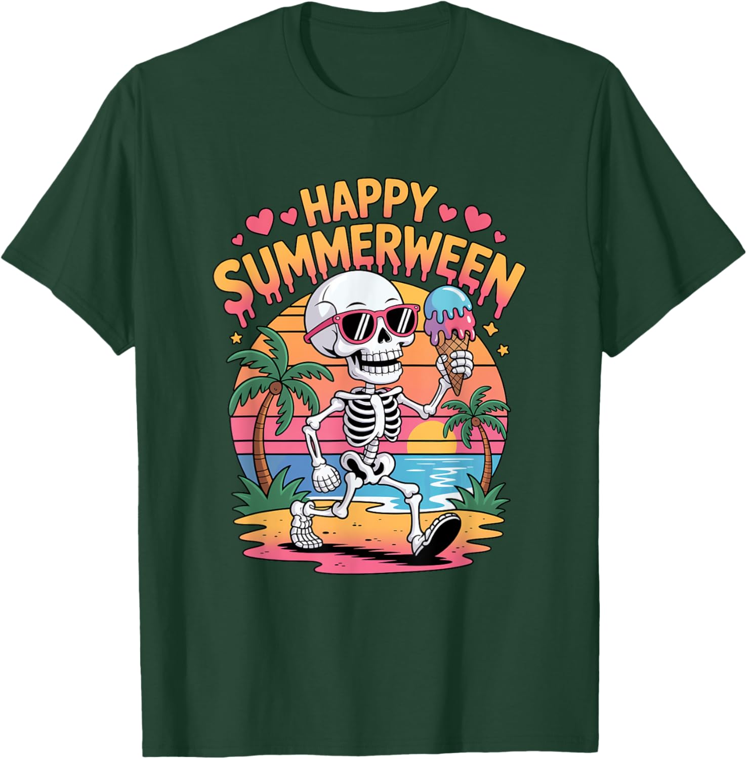 Happy Summerween Skeleton Halloween Beach Summer Scary Fun T-Shirt - T-Shirt | Forest