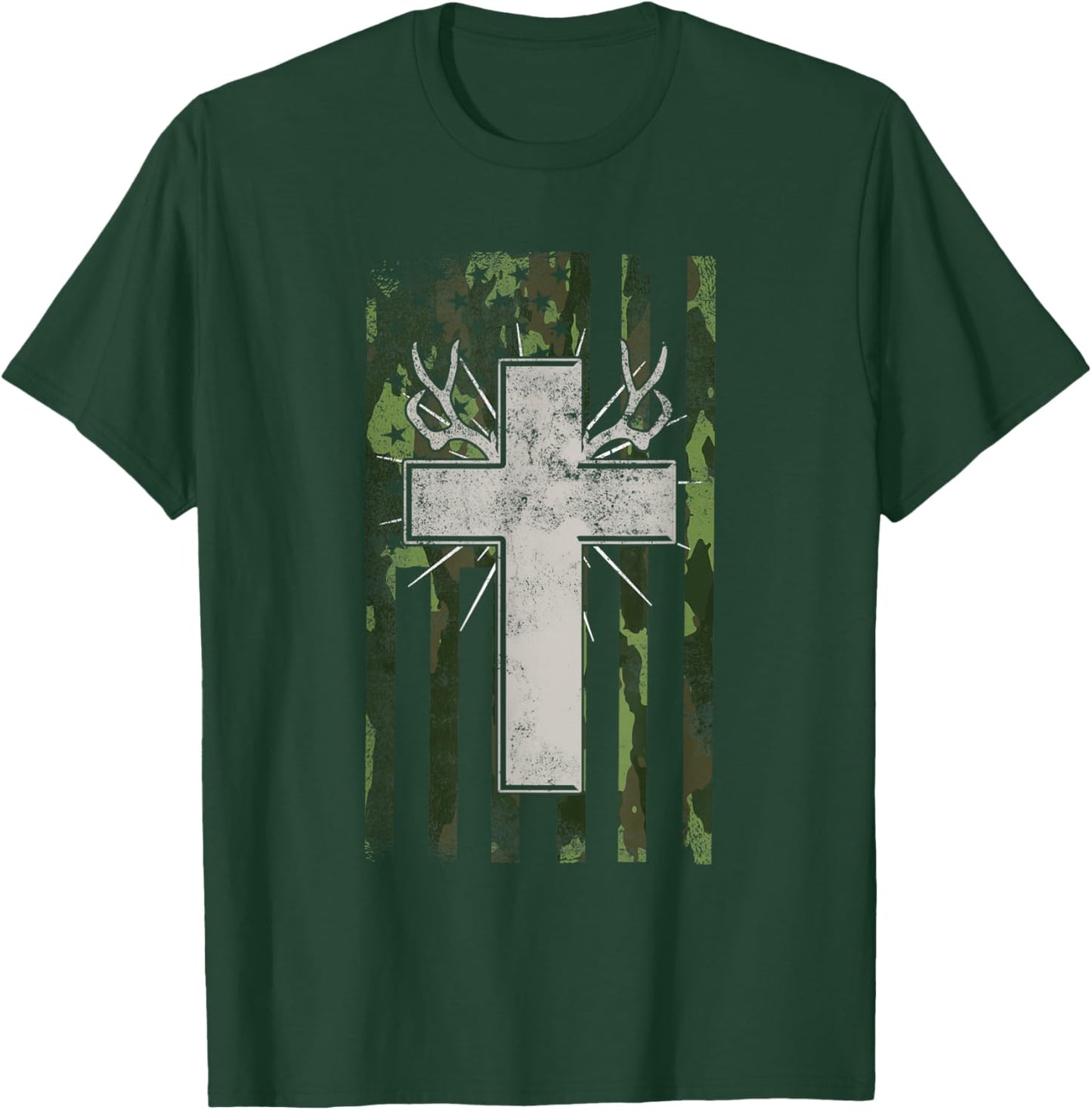 Jesus Christian Cross Hunting American Flag Camo Deer Hunter Women Men T-Shirt - T-Shirt | Forest