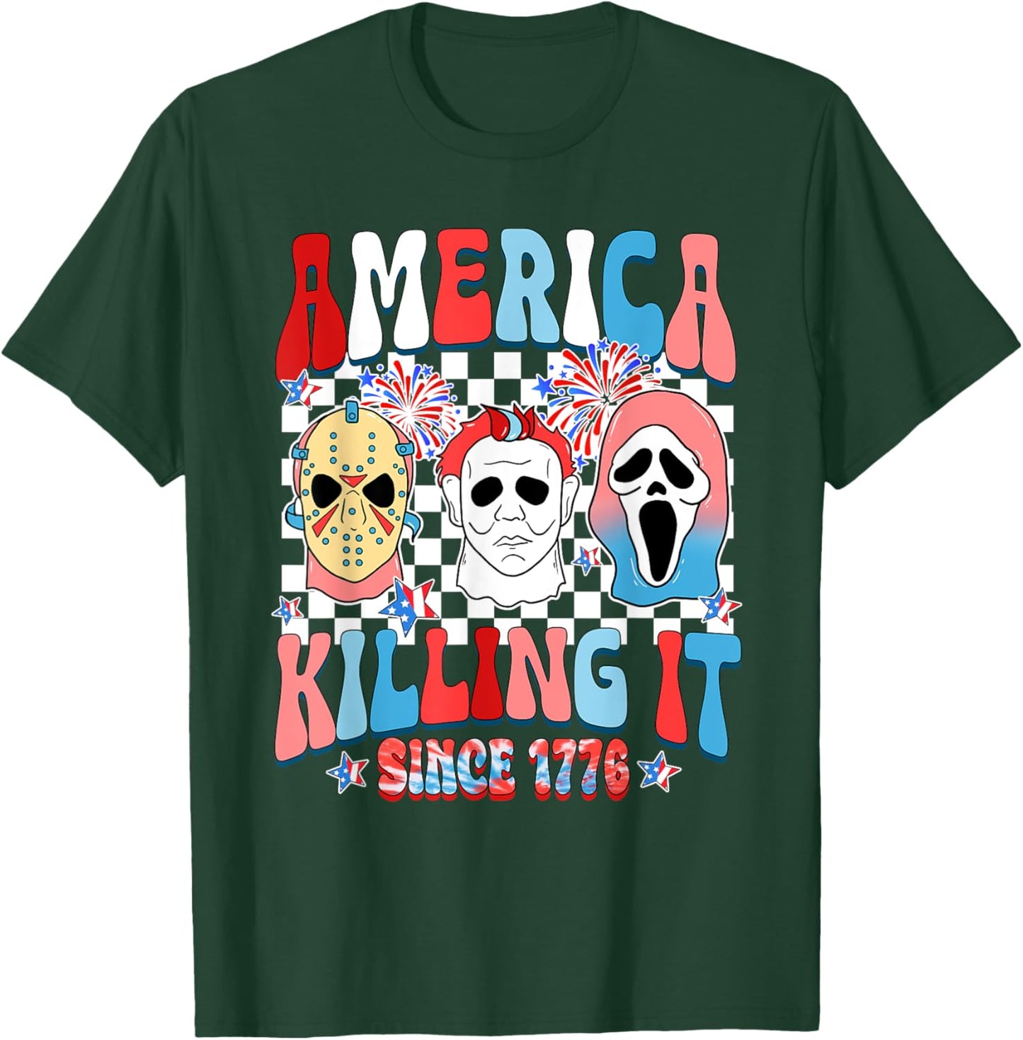 Groovy America Killing IT Since 1776 Horror 4th Of July USA T-Shirt - T-Shirt | Forest
