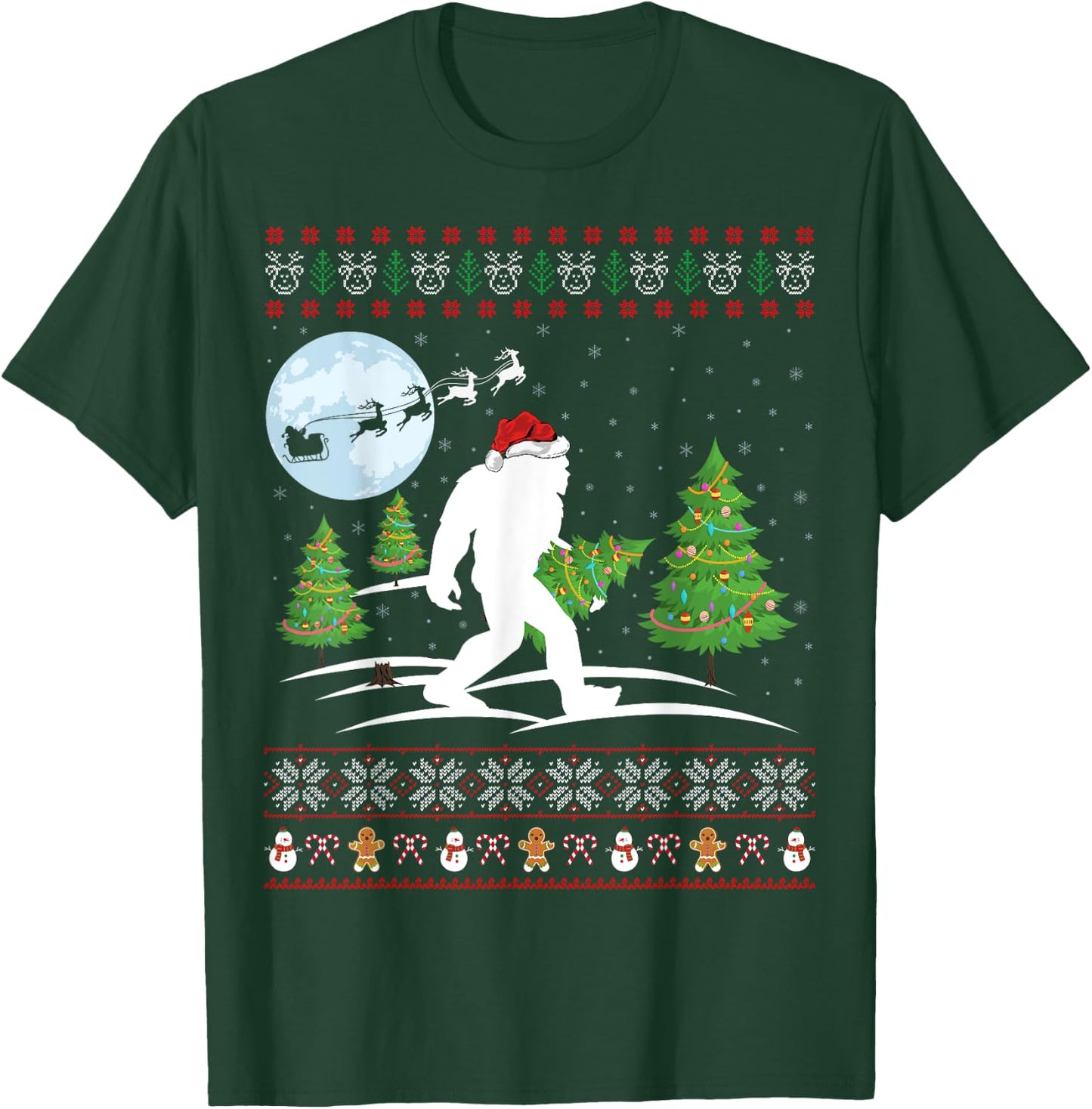 Funny Bigfoot Xmas Gift Santa Hat Ugly Bigfoot Christmas T-Shirt - T-Shirt | Forest