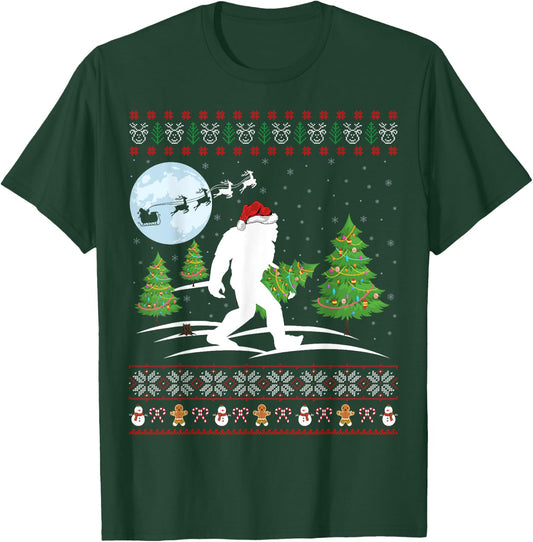 Funny Bigfoot Xmas Gift Santa Hat Ugly Bigfoot Christmas T-Shirt - T-Shirt | Forest