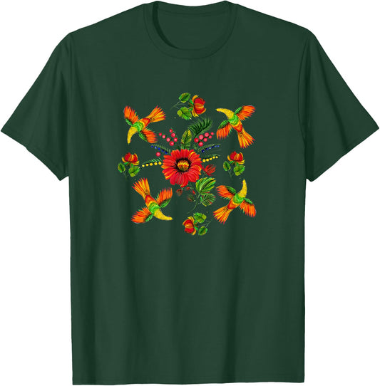 Slavic colorful birds, flowers Petrykivka painting ethnical T-Shirt - T-Shirt | Forest