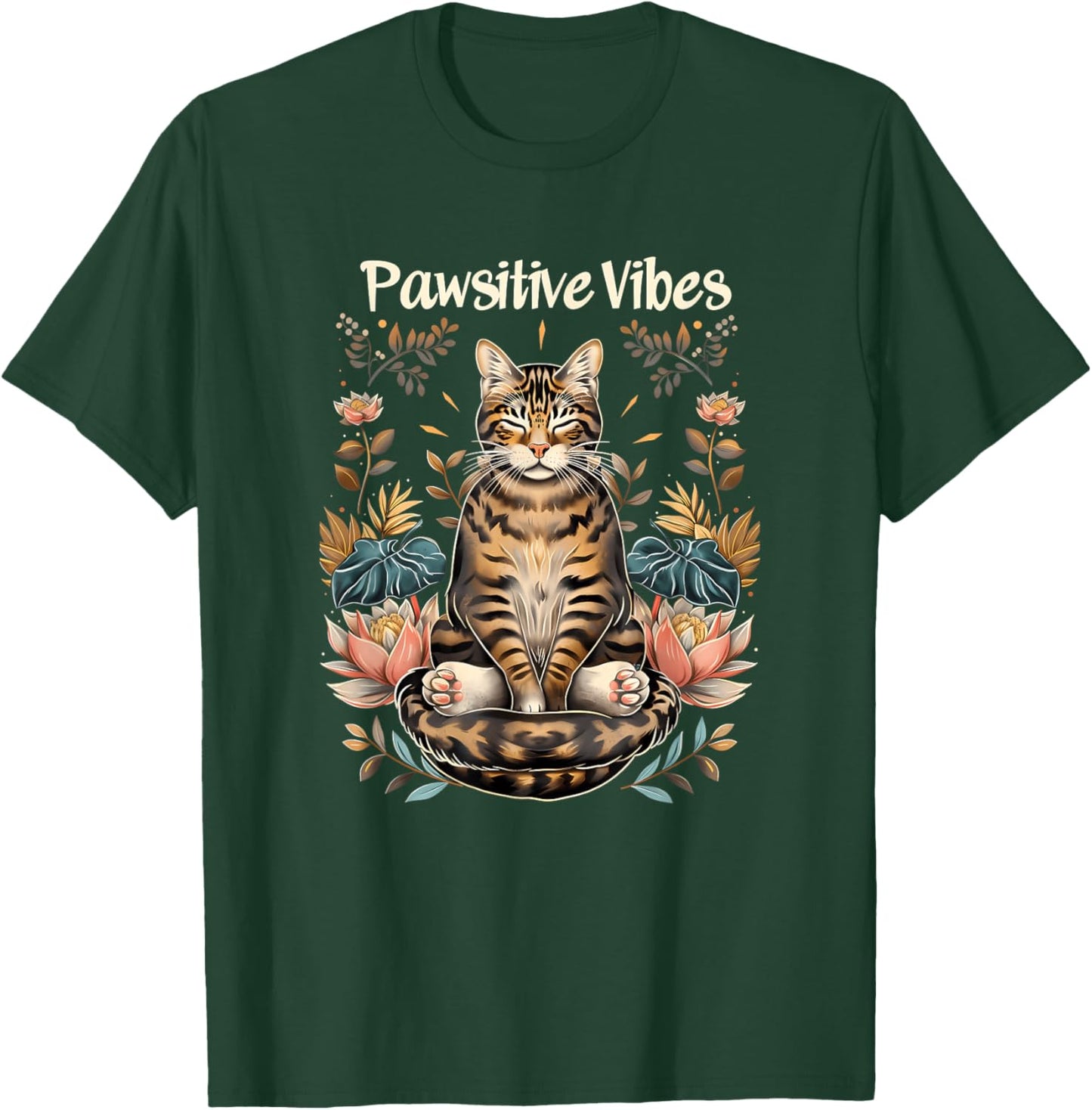 Pawsitive Vibes Only Yoga Poses Kitten Bengal Cat T-Shirt - T-Shirt | Forest