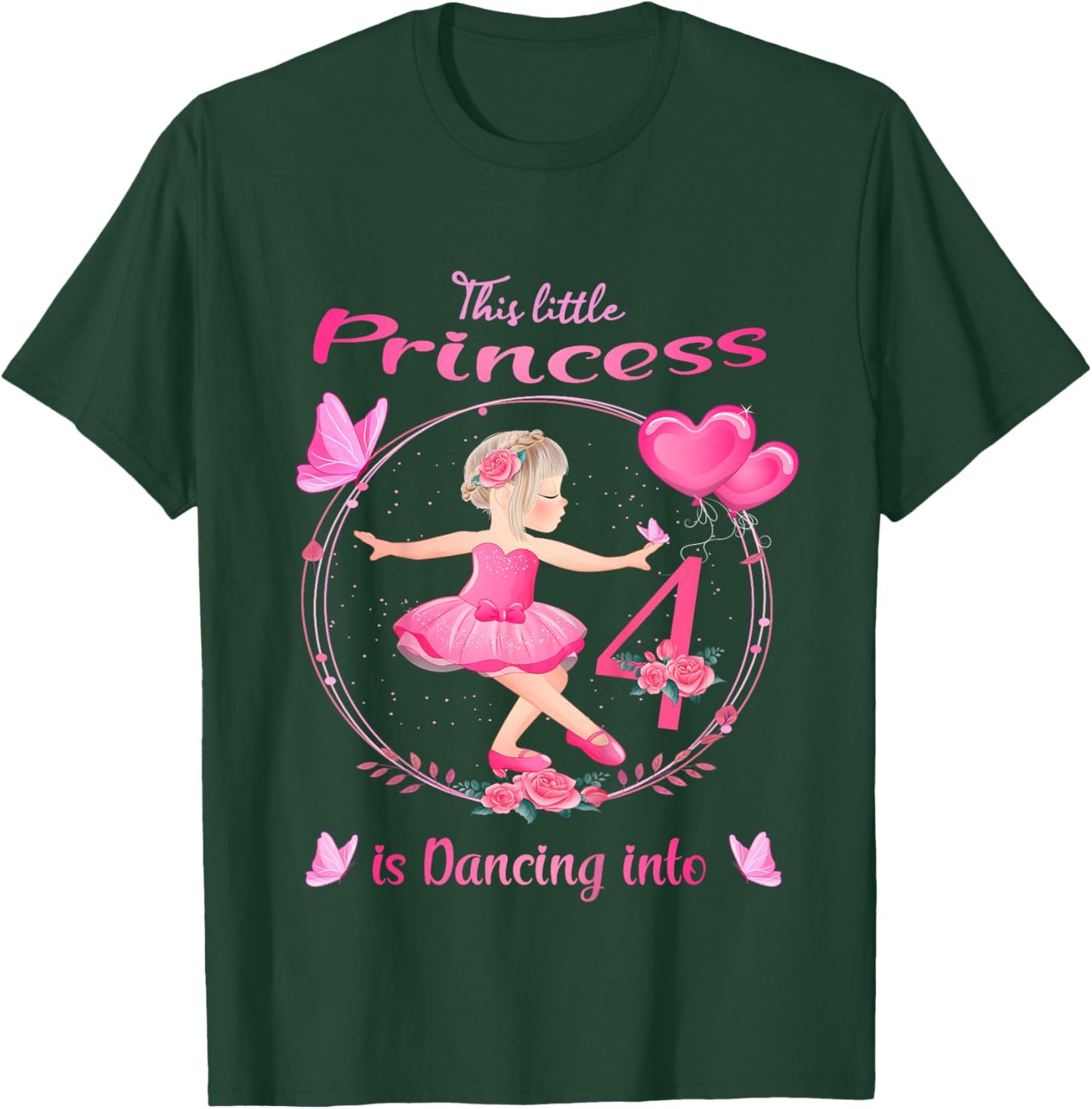 4th Birthday Ballerina in Tutu Dancing Into 4 Ballet Girl T-Shirt - T-Shirt | Forest