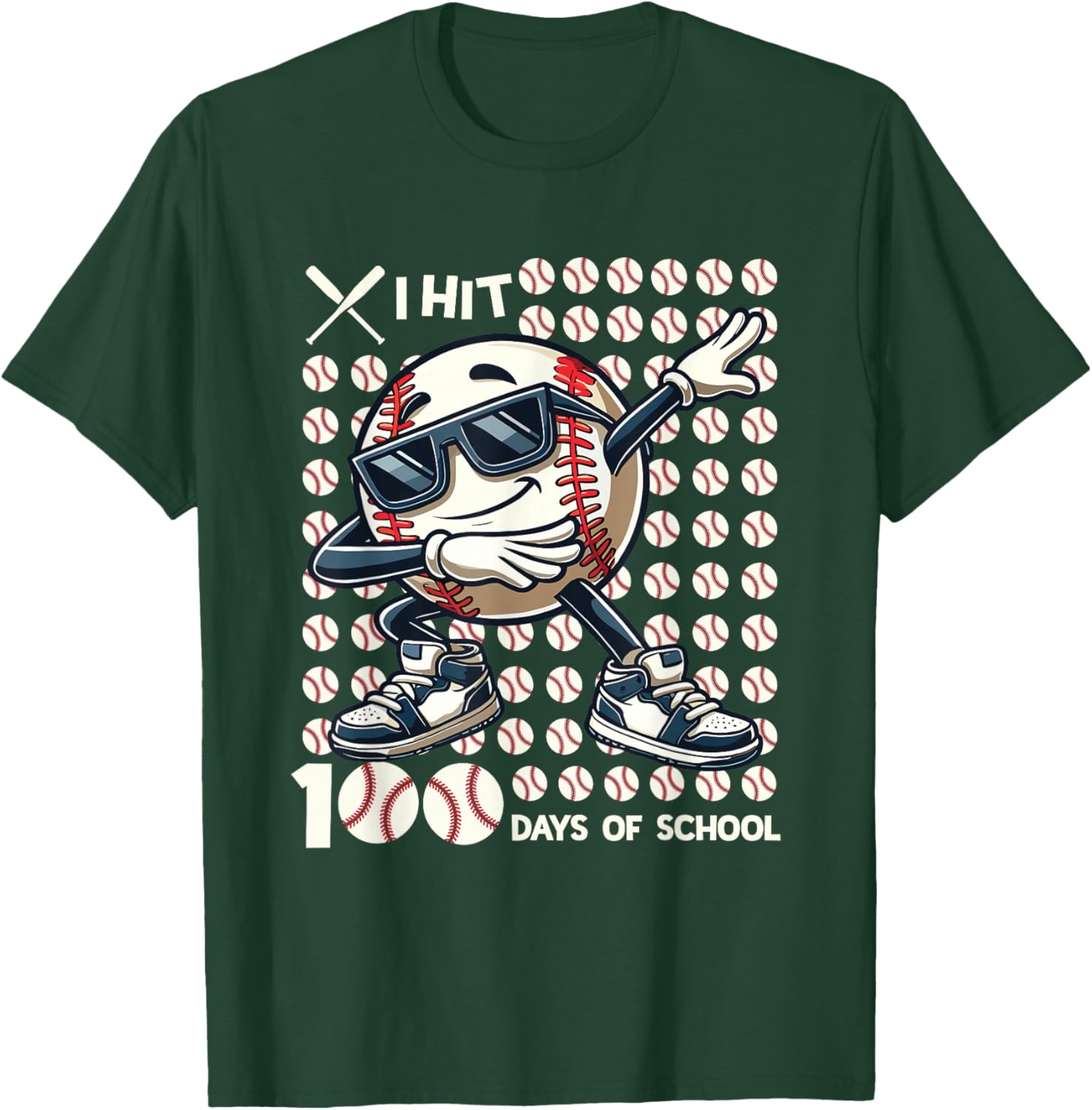 100 Days of School Baseball Bat 100th Day of School Boys T-Shirt - T-Shirt | Forest