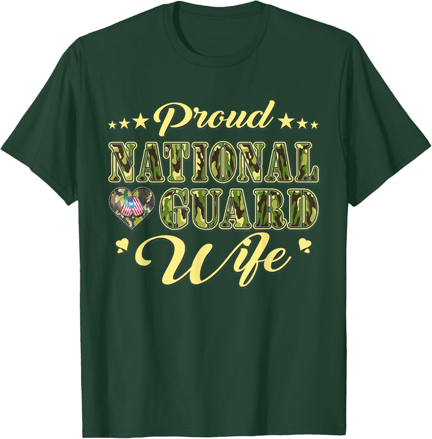 Proud National Guard Wife Dog Tags Heart Military Spouse Men Women T-Shirt - T-Shirt | Forest
