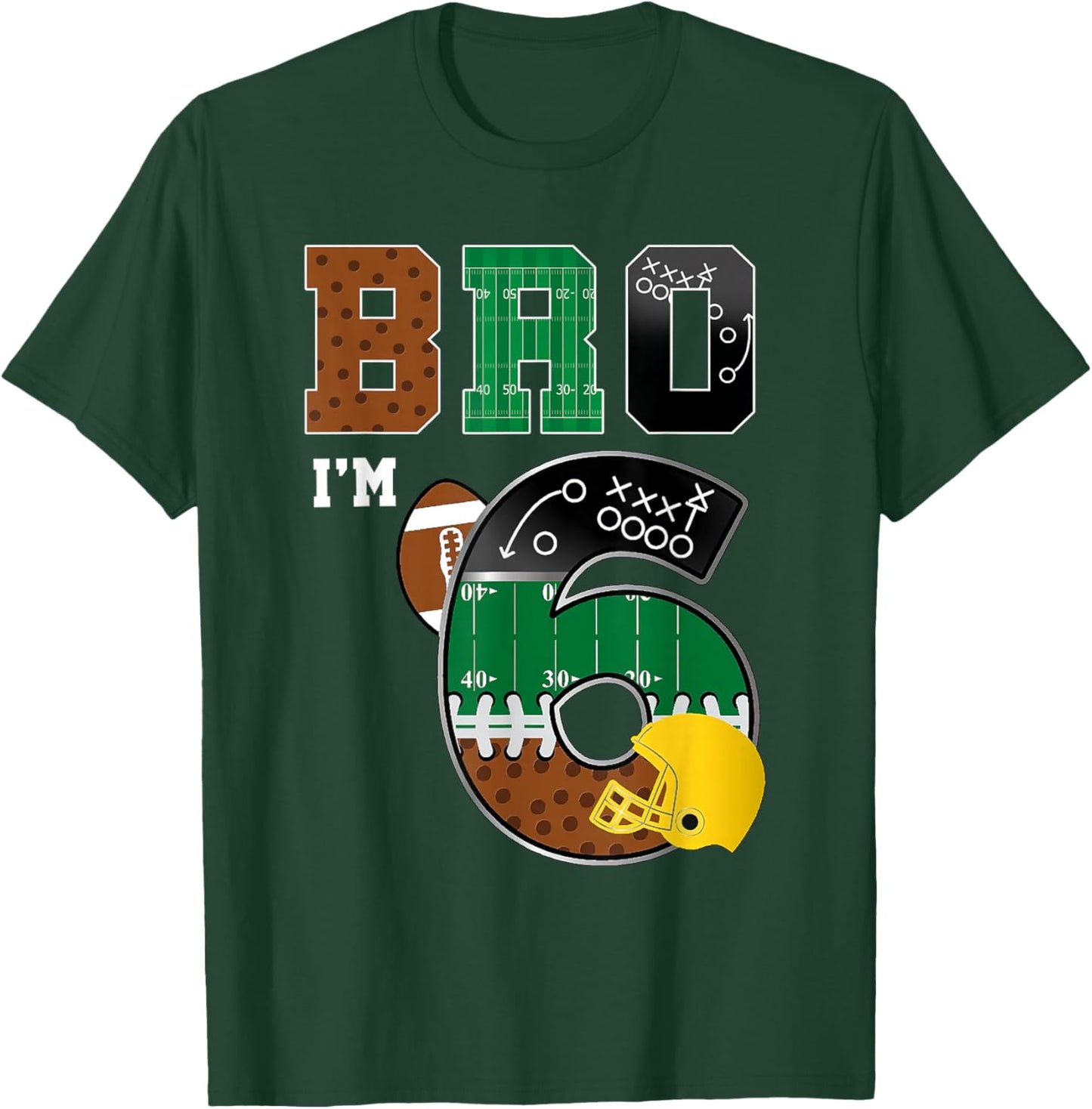 6th Birthday Boy Bro I'm 6 Year Old Boys Kids Football Bday T-Shirt - T-Shirt | Forest