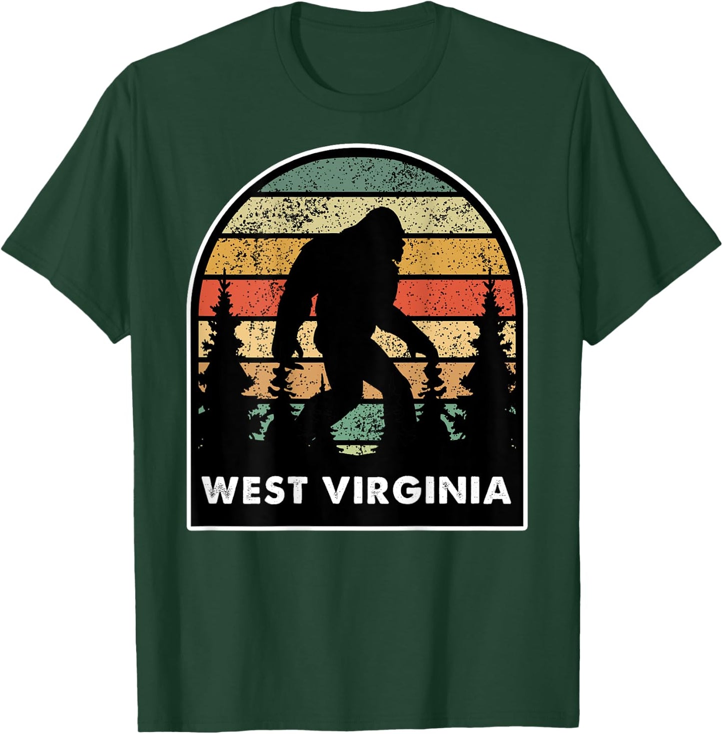 Printed on back, West Virginia and a Bigfoot, or a Sasquatch T-Shirt - T-Shirt | Forest