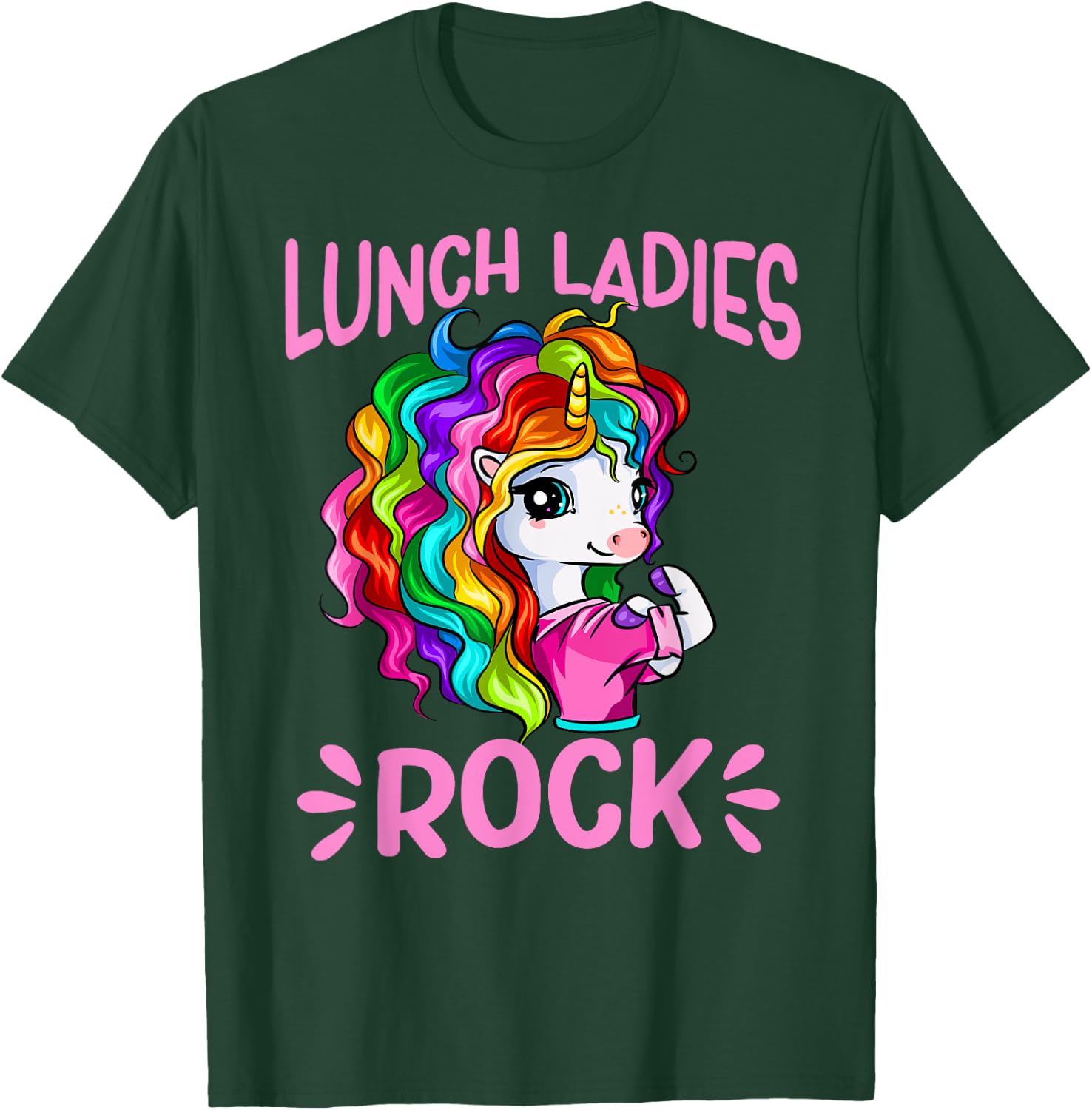 Lunch Ladies Rock Cute Unicorn Chef Cook Funny Lunch Lady T-Shirt - T-Shirt | Forest
