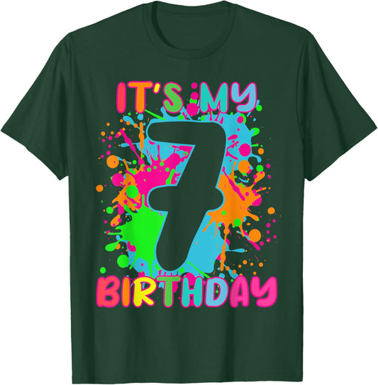Its My Birthday Shirt 7 years old Boys Girl Rainbow Splashes T-Shirt - T-Shirt | Forest