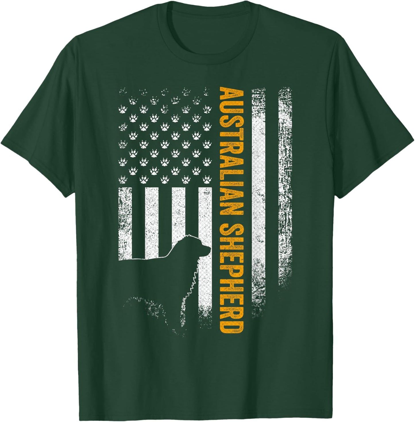 Vintage USA Australian Shepherd Dog Silhouette American Flag T-Shirt - T-Shirt | Forest