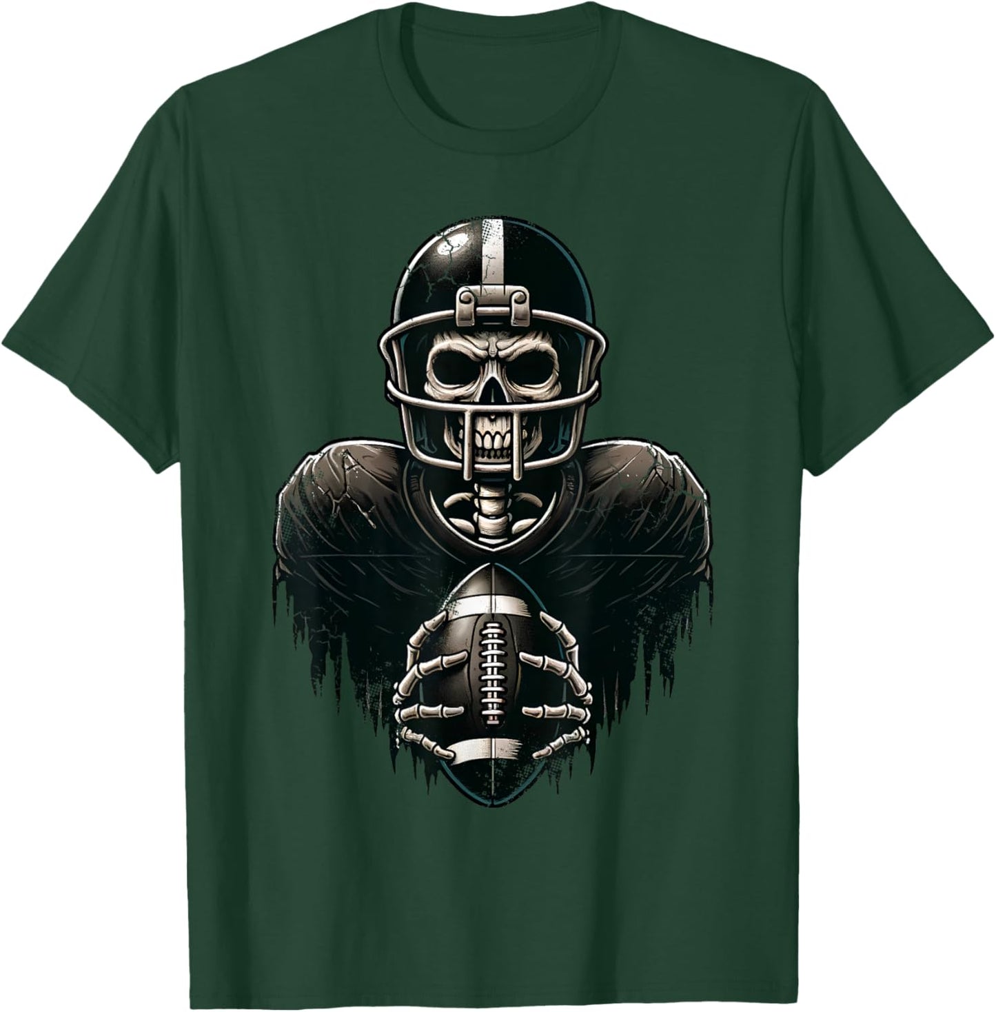 Halloween Skeleton Football Player Spooky Sports Graphic T-Shirt - T-Shirt | Forest