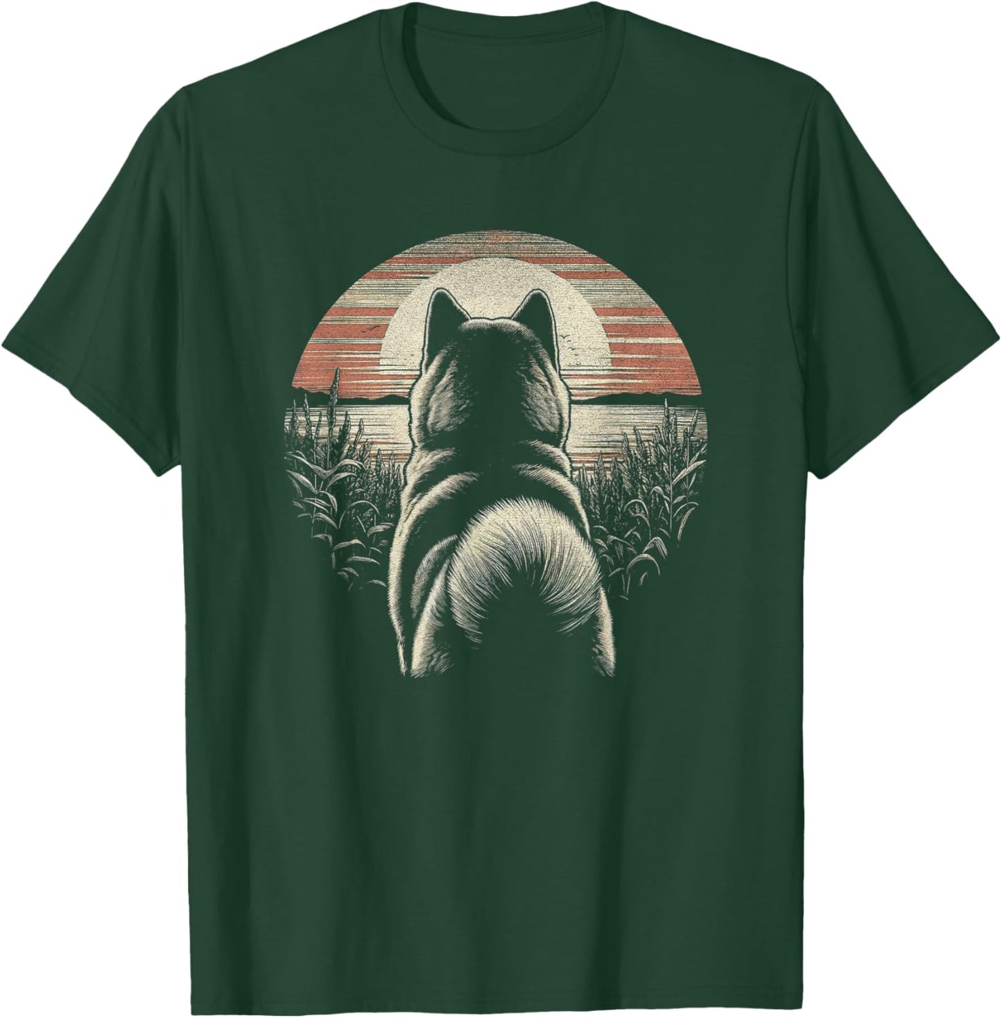 Vintage Akita Dog Retro Sunset Scene Art Design Men Women T-Shirt - T-Shirt | Forest