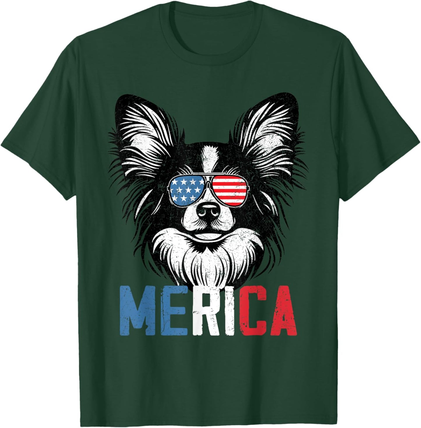Patriotic Papillon Dog Merica 4th Of July Funny T-Shirt - T-Shirt | Forest