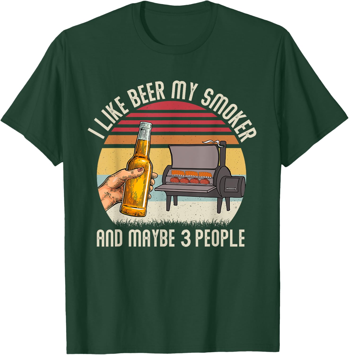 Funny i Like Beer My Smoker And Maybe 3 People Vintage Retro T-Shirt - T-Shirt | Forest