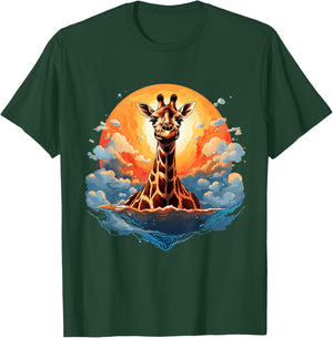 Giraffe Artwork Clouds Nature Sunset African Animal Lovers T-Shirt - T-Shirt | Forest
