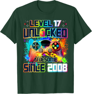 Level 17 Unlocked 17 Year Old Video Gamer 17th Birthday Gift T-Shirt - T-Shirt | Forest