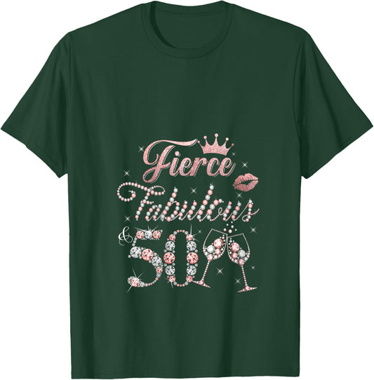Fierce Fabulous and 50 Decorations 50th Bday 50 Year Old V-Neck T-Shirt - T-Shirt | Forest