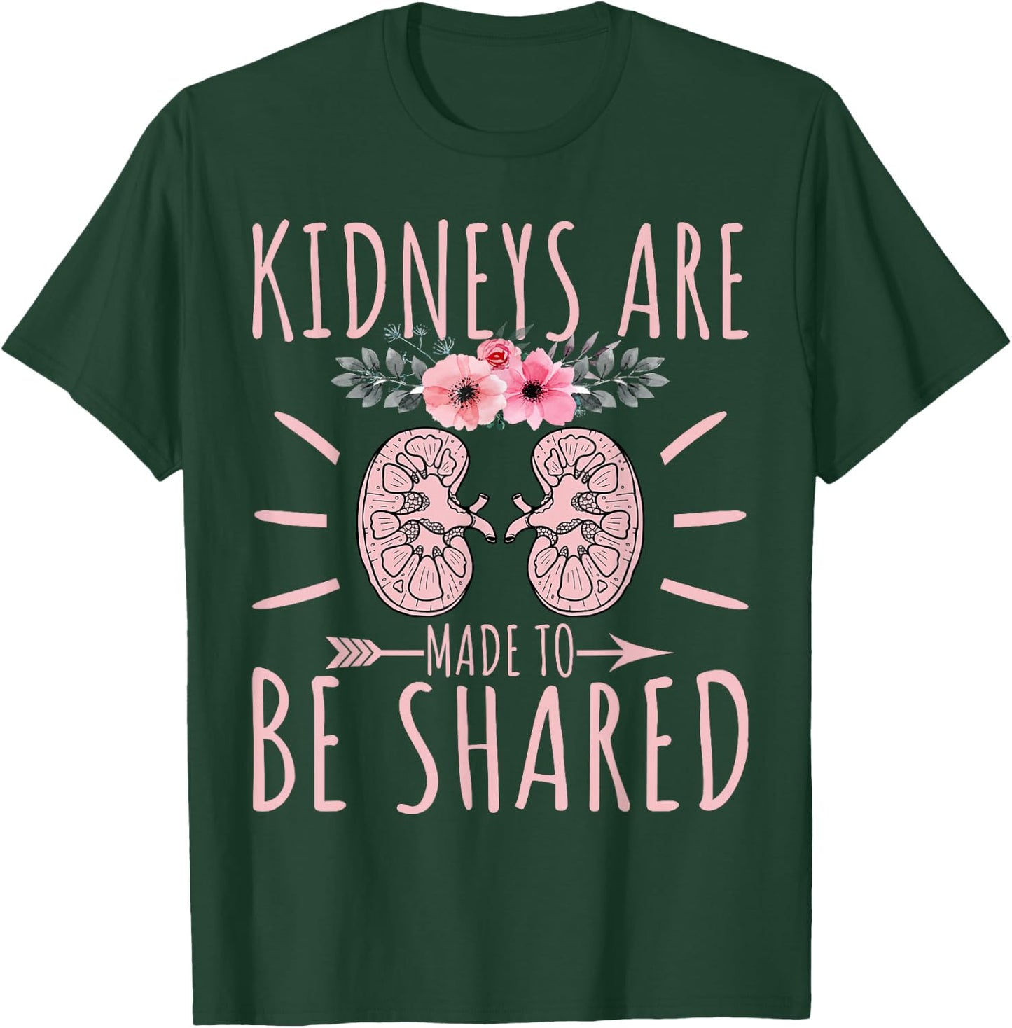 Get Well Kidney Transplant Gifts Co. Kidney Donor Awareness - Adults, Black, Small, Short Sleeve, Graphic Floral, Crew Collar, Regular Fit T-Shirt - T-Shirt | Forest