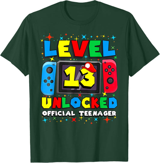 Level 13 Unlocked Gamer 13th Birthday Gift Video Game Boys T-Shirt - T-Shirt | Forest
