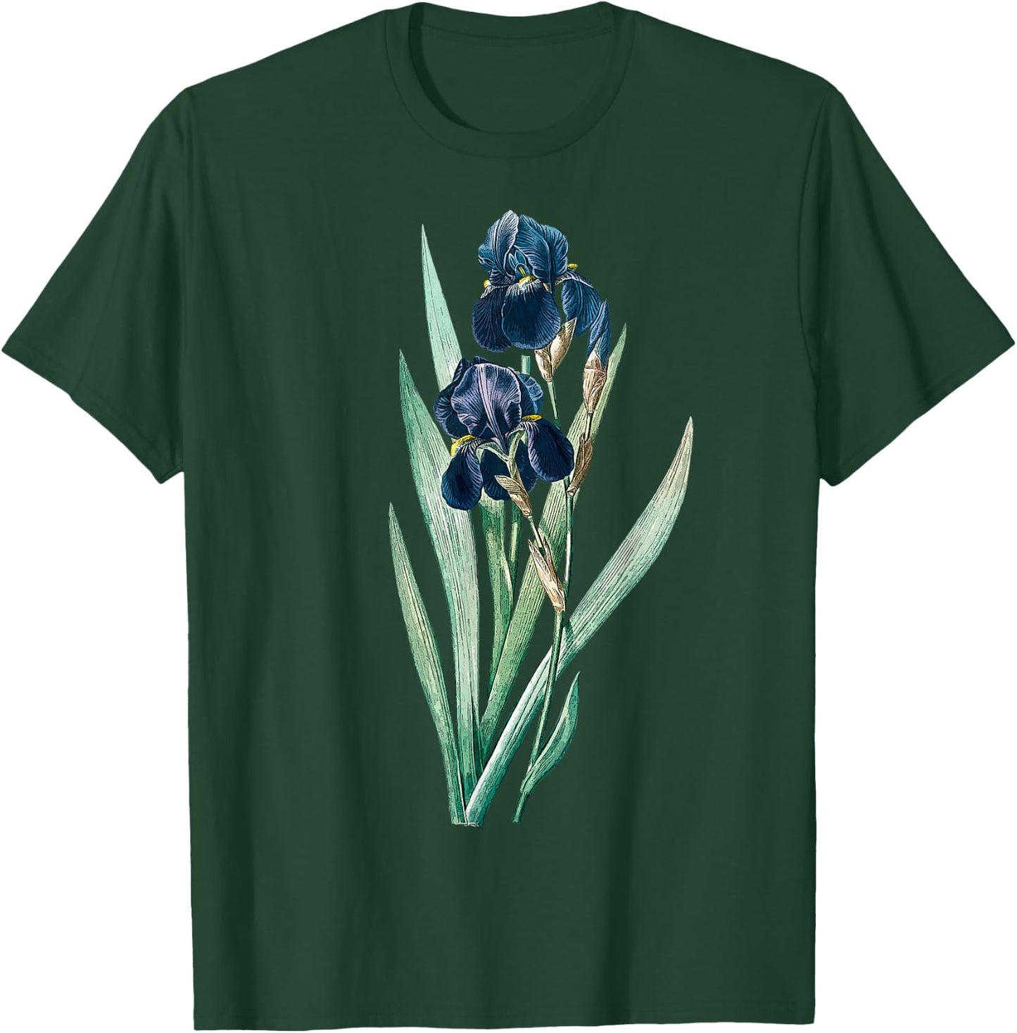 Elegant Iris Flower Antique Plants Botanical Vintage Gift T-Shirt - T-Shirt | Forest