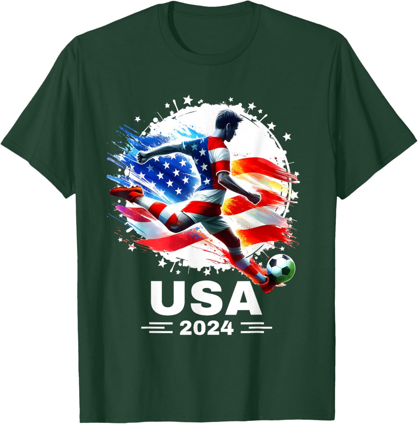 American Flag on Soccer Ball Soccer Ball Soccer 2024 T-Shirt - T-Shirt | Forest